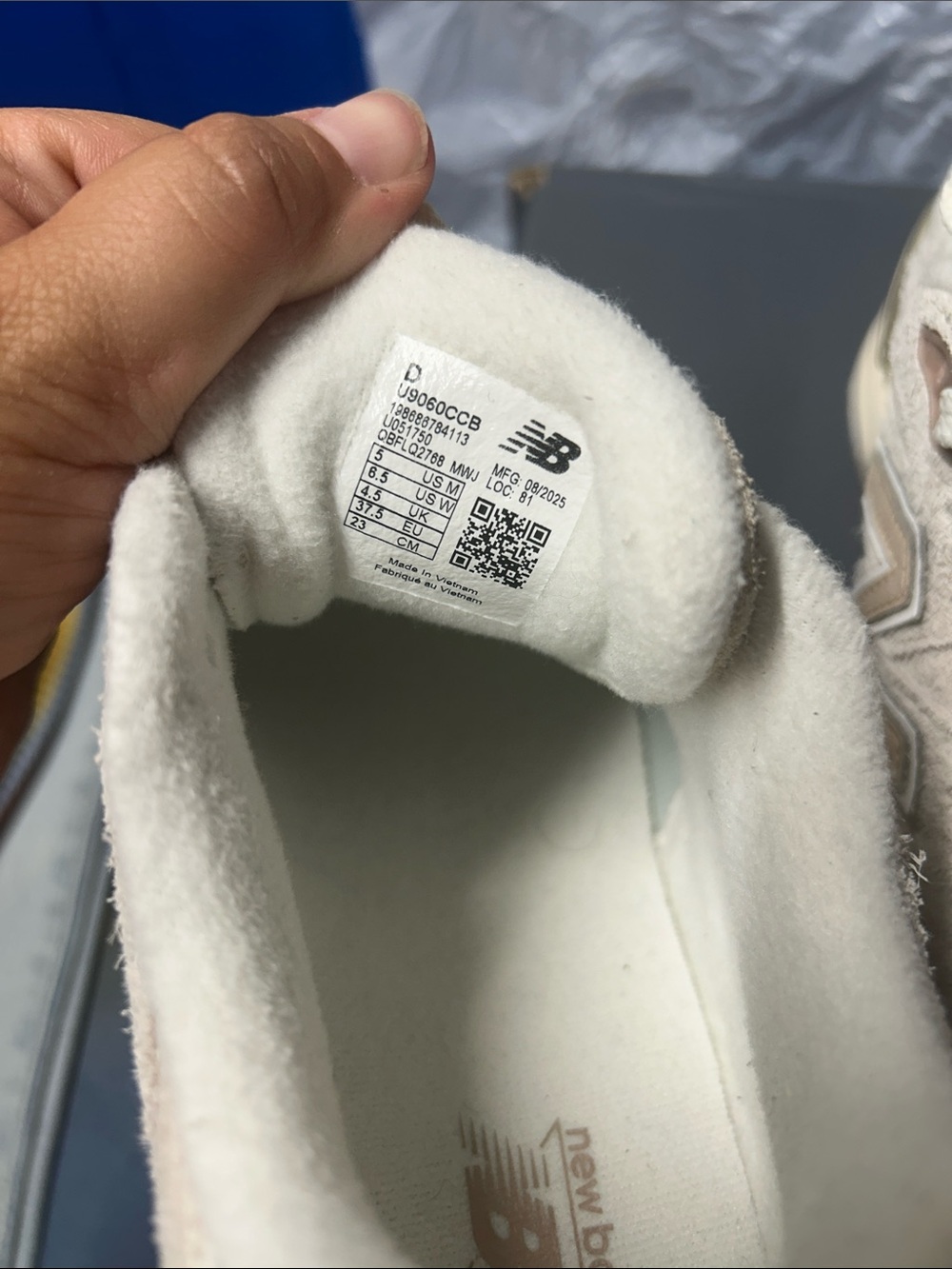 New Balance 9060 Beige White Textured Chunky Sneaker - Picture 4 of 5